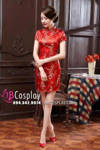 Sườn Xám Phượng Hoàng Đỏ Bến Thượng Hải