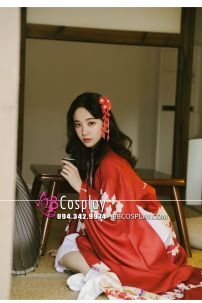 Kimono Chuẩn Nhật Đỏ Nữ Tính