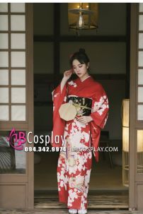 Kimono Chuẩn Nhật Đỏ Nữ Tính