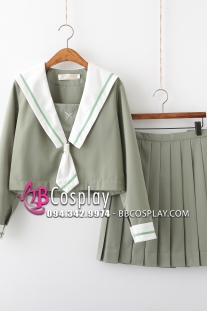 Bộ Váy Nữ Sinh Xanh Matcha Tay Dài