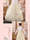 Hanbok Áo Hồng Cổ Thêu Váy Voan Vàng Thêu Hoa Mẫu Mới