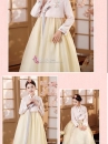 Hanbok Áo Hồng Cổ Thêu Váy Voan Vàng Thêu Hoa Mẫu Mới