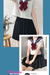 Nữ Sinh Áo Trắng 3 Sọc - Váy Xanh Đen Cơ Bản