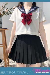 Nữ Sinh Áo Trắng 3 Sọc - Váy Xanh Đen Cơ Bản