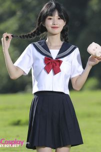 Nữ Sinh Áo Trắng 3 Sọc - Váy Xanh Đen Cơ Bản