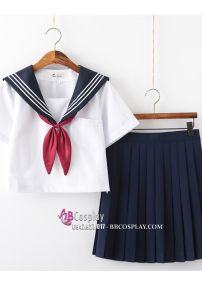 Nữ Sinh Áo Trắng 3 Sọc - Váy Xanh Đen Cơ Bản