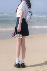 Nữ Sinh Áo Trắng 3 Sọc - Váy Xanh Đen Cơ Bản