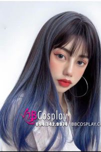 Tóc Đen Xám Highlights Xanh Dài 50Cm