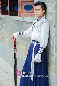 Hán Phục Hiện Đại Cho Nam Áo Trắng Váy Xanh