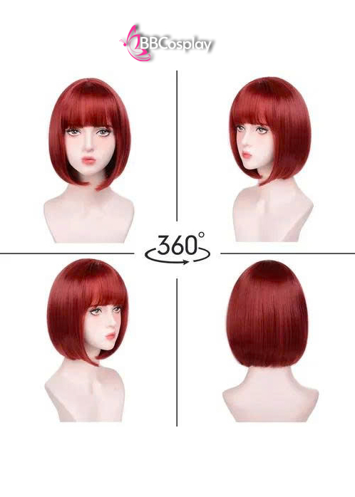Tóc Ngắn Đỏ Rượu Mái Ngang