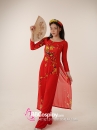 Áo Dài Đỏ Hoa Mai Cổ Tròn