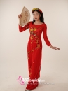 Áo Dài Đỏ Hoa Mai Cổ Tròn