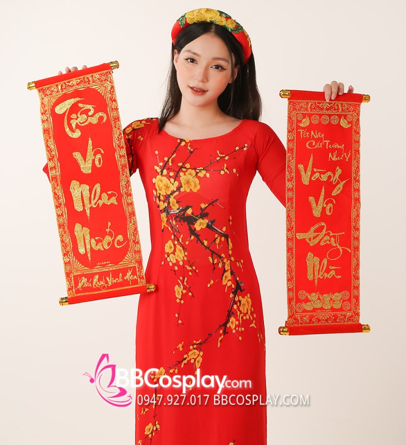 Áo Dài Đỏ Hoa Mai cực đẹp