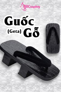 Guốc Gỗ Nhật Đế Cao Quai Nhung Đen Trơn
