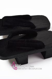 Guốc Gỗ Nhật Đế Cao Quai Nhung Đen Trơn