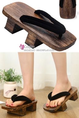 Guốc Gỗ Nhật Đế Cao Quai Nhung Đen Trơn