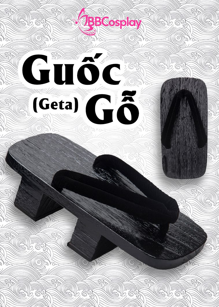 Guốc Gỗ Nhật Đế Cao Quai Nhung Đen Trơn