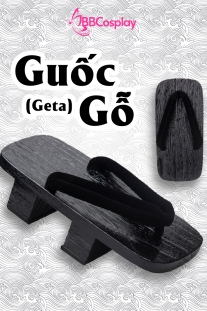Guốc Gỗ Nhật Đế Cao Quai Nhung Đen Trơn
