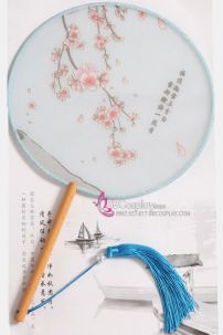 Quạt Tròn Cổ Trang Quạt Mỹ Nhân Hoa Đỏ Trắng