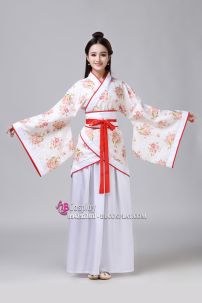 Đồ Nữ Nhà Tần Áo Hoa Váy Trắng Viền Đỏ