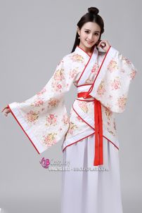 Đồ Nữ Nhà Tần Áo Hoa Váy Trắng Viền Đỏ