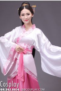Cổ Trang Thời Tần Áo Trắng Váy Hồng