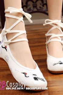 Giày Thêu Hán Phục Thêu Sếu Tầm Đỏ