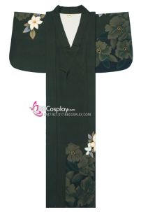 Yukata Xanh Rêu Hoa Trắng Tặng Kèm Thắt Lưng