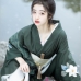 Yukata Xanh Rêu Hoa Trắng Tặng Kèm Thắt Lưng