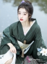 Yukata Xanh Rêu Hoa Trắng Tặng Kèm Thắt Lưng