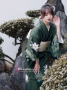 Yukata Xanh Rêu Hoa Trắng Tặng Kèm Thắt Lưng