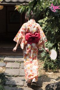 Áo Yukata Hoa Đào Cam Tặng Kèm Thắt Lưng