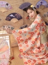 Áo Yukata Hoa Đào Cam Tặng Kèm Thắt Lưng