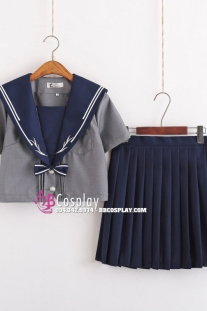 Đồ Seifuku Nữ Sinh Nhật Áo Xám Cổ Xanh Tay Ngắn