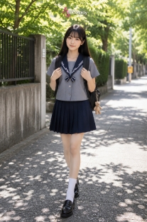 Đồ Seifuku Nữ Sinh Nhật Áo Xám Cổ Xanh Tay Ngắn