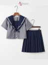 Đồ Seifuku Nữ Sinh Nhật Áo Xám Cổ Xanh Tay Ngắn