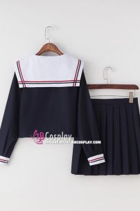 Trang Phục Nữ Sinh Xanh Đậm 2 Sọc Đỏ Tay Dài