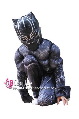 Trang Phục Marvel Black Panther - Chiến Binh Báo Đen Wakanda Trẻ Em Độn Cơ Bắp