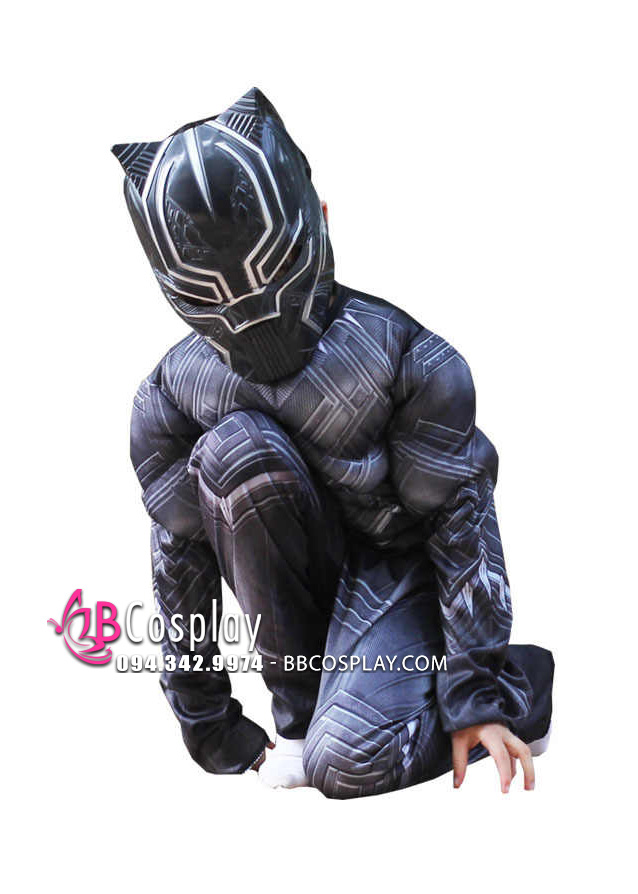 Trang Phục Marvel Black Panther - Chiến Binh Báo Đen Wakanda Trẻ Em Độn Cơ Bắp