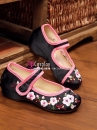 Hài Vải Trẻ Em Đen Viền Hồng Thêu Hoa Size 33