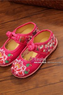 Hài Vải Trẻ Em Đỏ Thêu Hoa Size 31