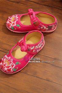 Hài Vải Trẻ Em Đỏ Thêu Hoa Size 31