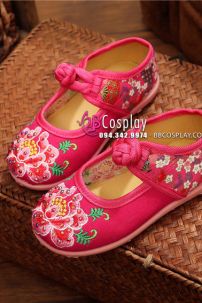 Hài Vải Trẻ Em Đỏ Thêu Hoa Size 31