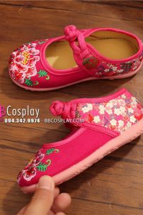Hài Vải Trẻ Em Đỏ Thêu Hoa Size 31