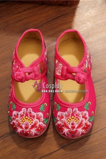 Hài Vải Trẻ Em Đỏ Thêu Hoa Size 31