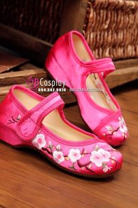 Hài Vải Trẻ Em Hồng Thêu Hoa Size 32