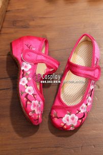 Hài Vải Trẻ Em Hồng Thêu Hoa Size 32