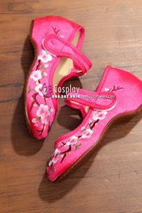 Hài Vải Trẻ Em Hồng Thêu Hoa Size 32