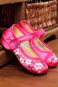 Hài Vải Trẻ Em Hồng Thêu Hoa Size 32