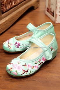 Hài Vải Trẻ Em Xanh Ngọc Thêu Hoa Size 33